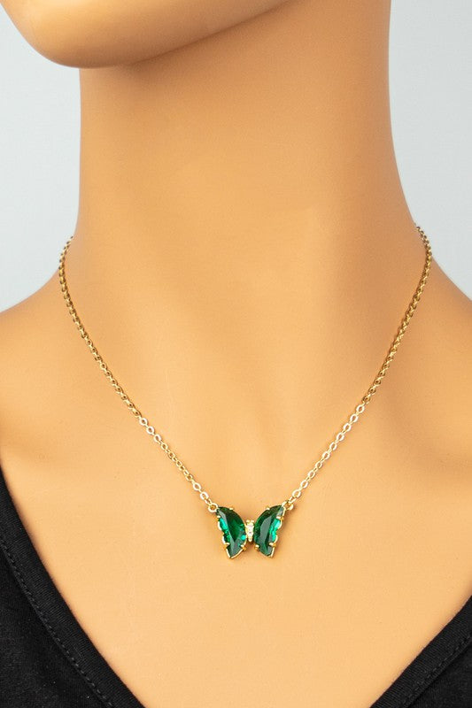 Gem Stone Butterfly Necklace