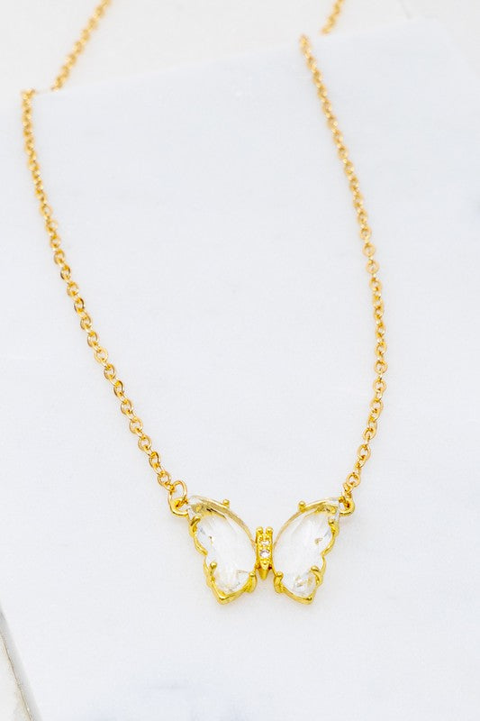 Gem Stone Butterfly Necklace