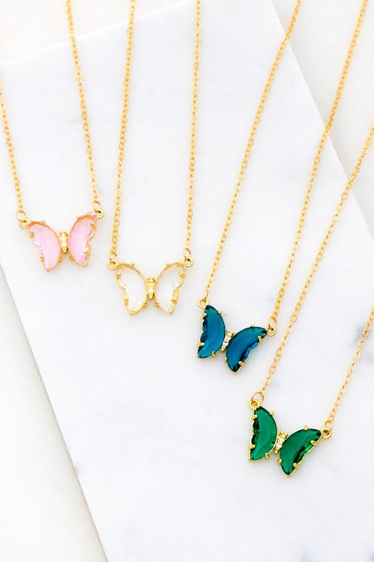 Gem Stone Butterfly Necklace