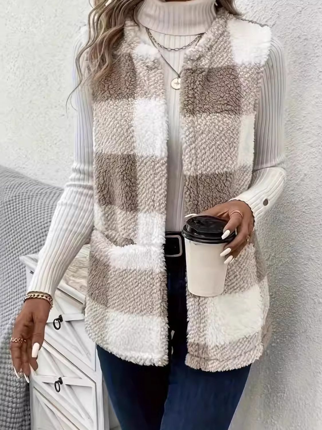 Today is the Day Plaid Vest - Mocha
