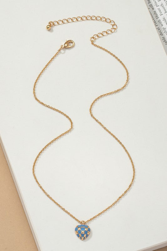 Checker Heart Pendant Necklace *Ships Free - must order by itself*