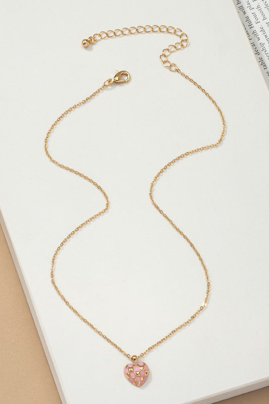 Checker Heart Pendant Necklace *Ships Free - must order by itself*