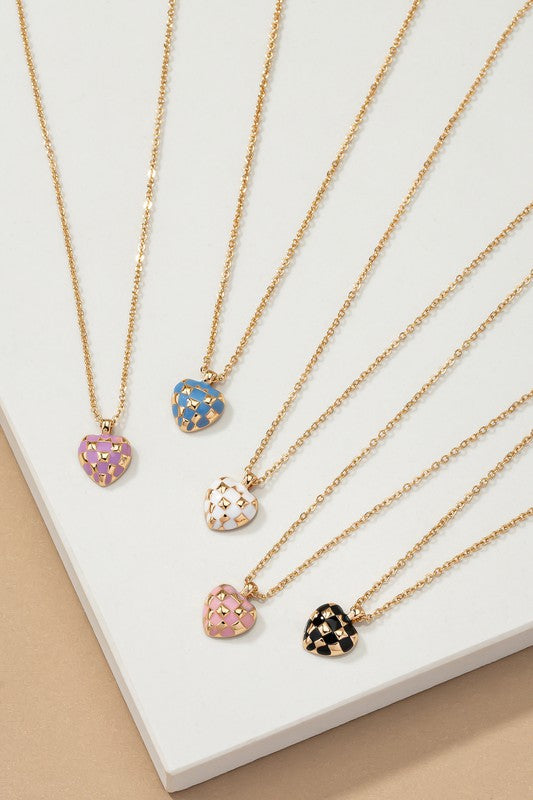 Checker Heart Pendant Necklace *Ships Free - must order by itself*