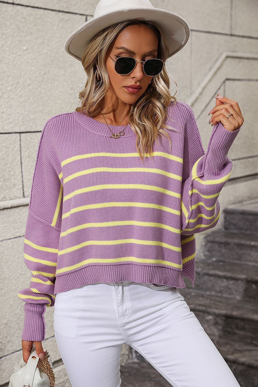 Take What You Get Striped Dropped Shoulder Sweater