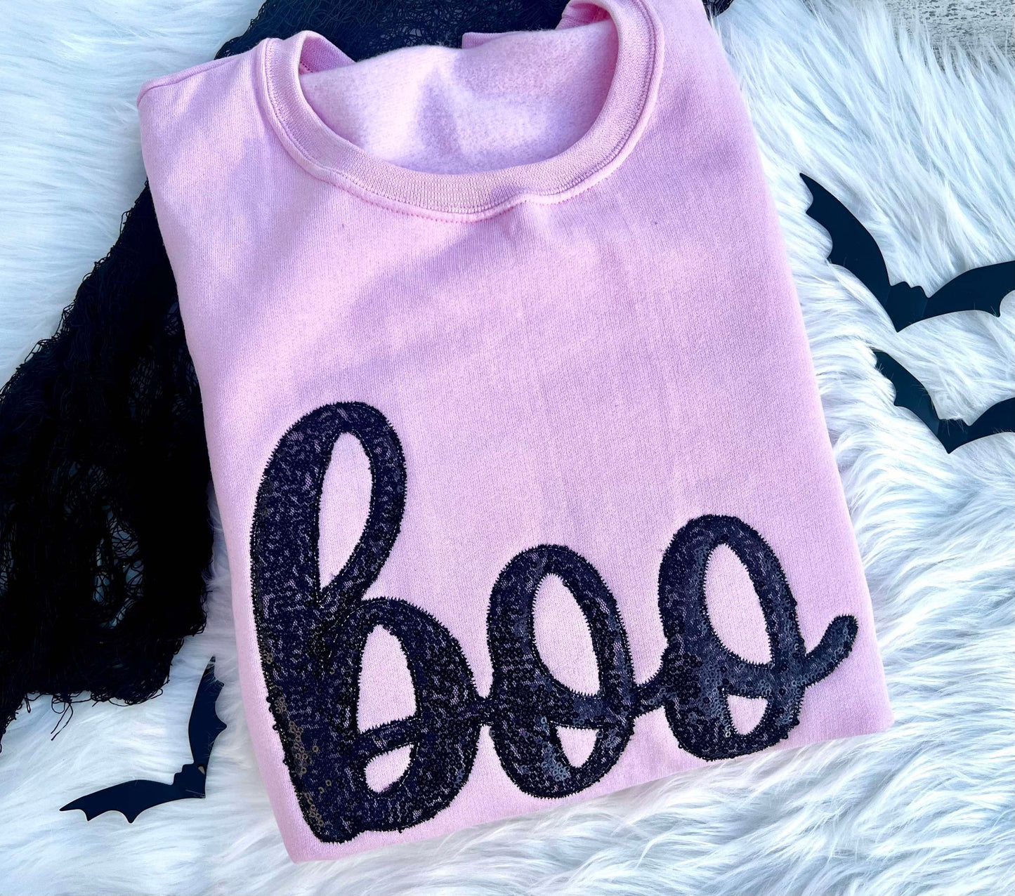 Embroidered Boo Sequin Crewneck Pullover