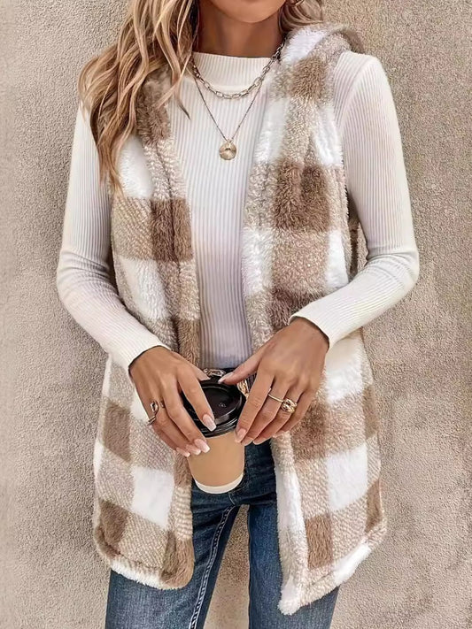 Today is the Day Plaid Vest - Camel