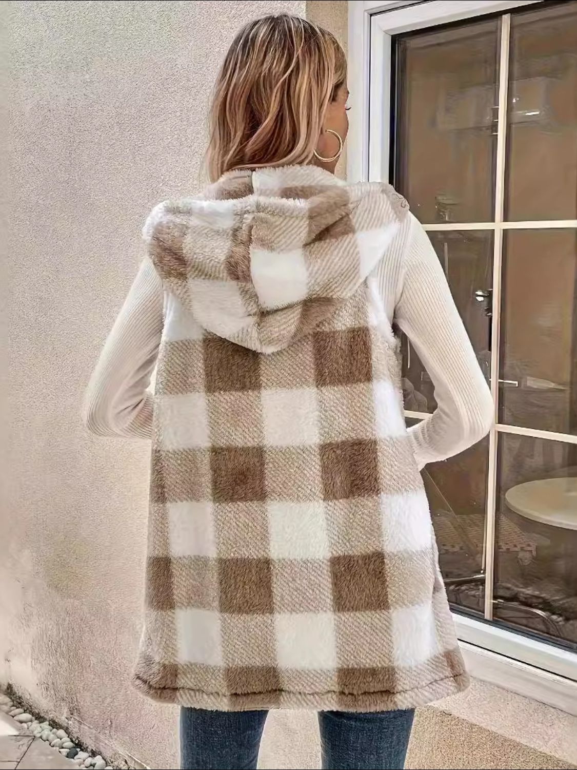 Today is the Day Plaid Vest - Camel