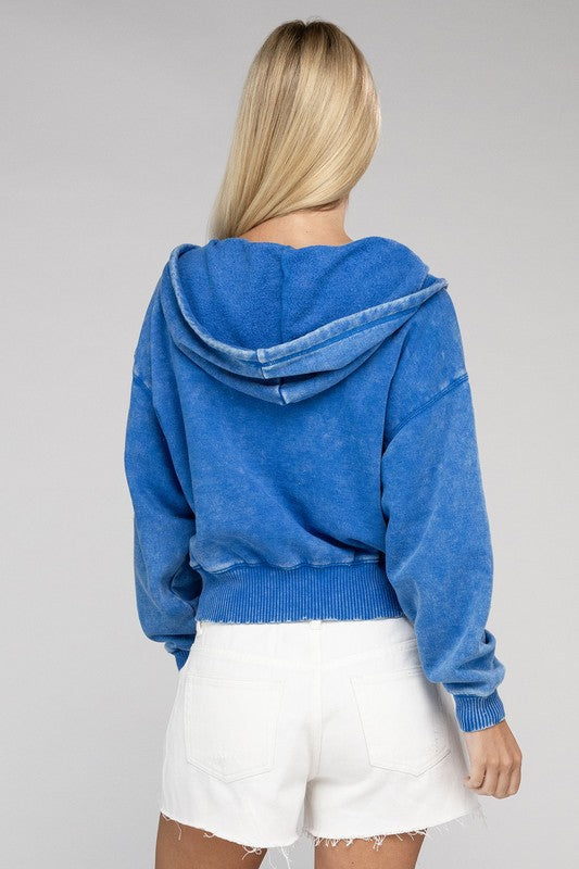Zenana Ignite The Night Acid Wash Cropped Hoodie