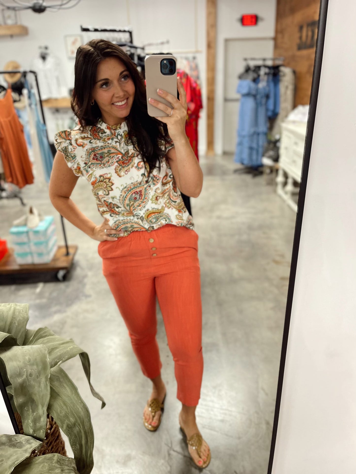 Printed Butterfly Keyhole Blouse