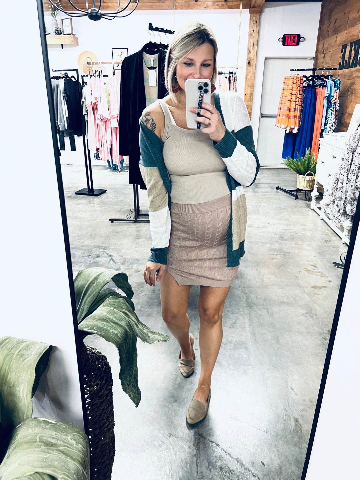 Classic Cable-Knit Sweater Mini Skirt