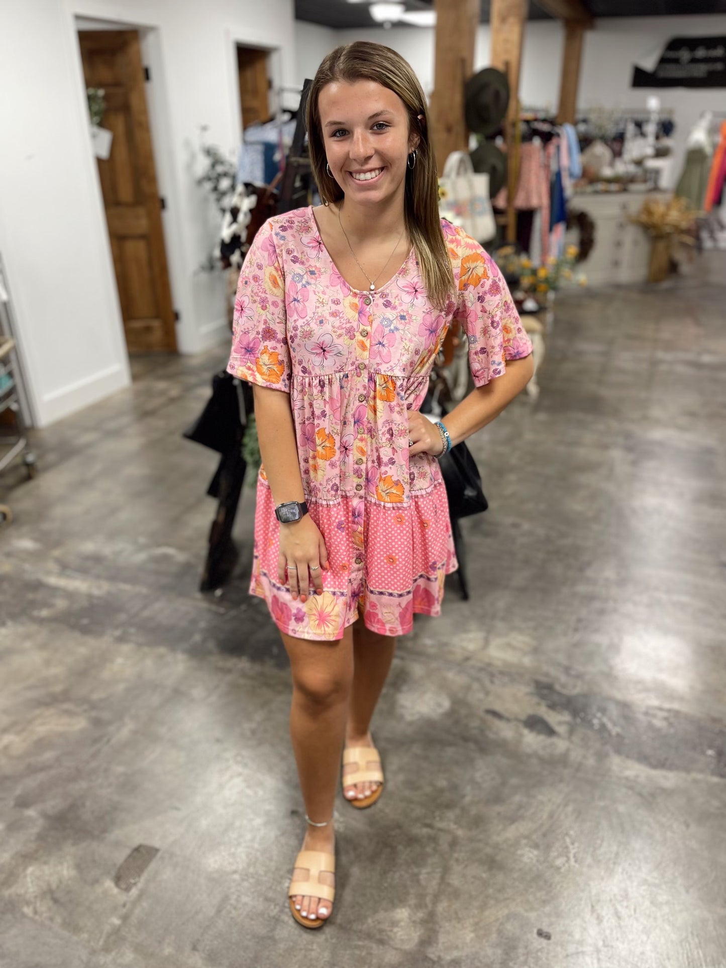 Floral Polka Dot Mini Dress