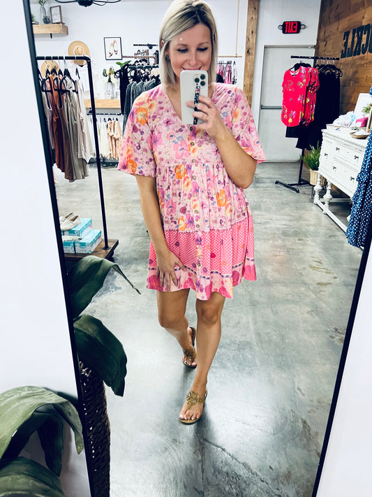 Floral Polka Dot Mini Dress