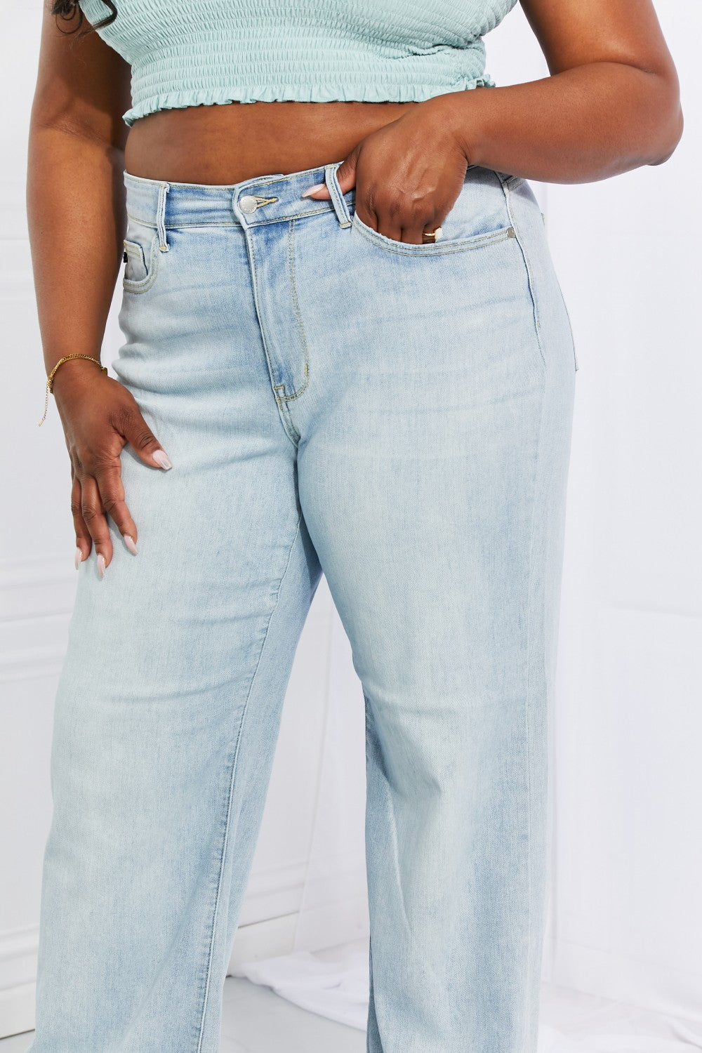 Judy Blue Full Size Cameron High Waist Destroyed Hem Straight Jeans