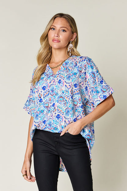 Double Take Printed Short Sleeve Blouse