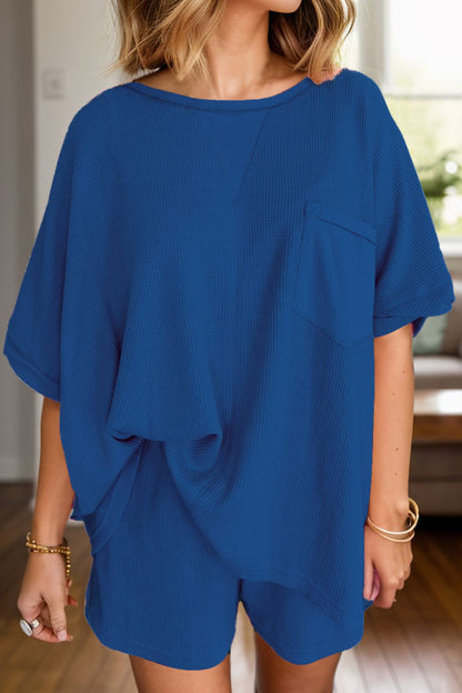 On A Daily Basis Waffle- Knit Top and Shorts Set