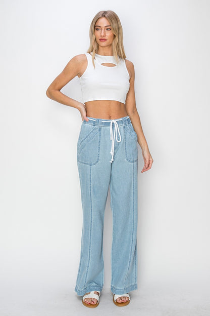 Risen Chambray High Rise Straight Pants