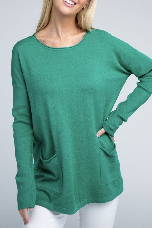 Zenana Front Pockets Sweater