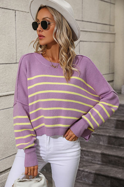 Take What You Get Striped Dropped Shoulder Sweater