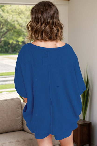 On A Daily Basis Waffle- Knit Top and Shorts Set