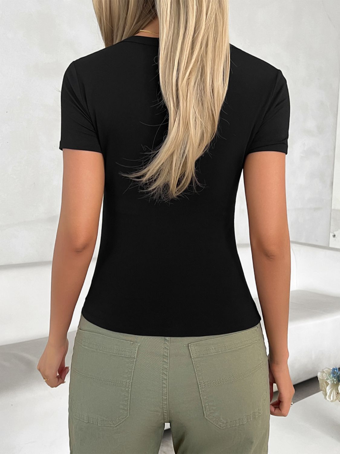 Simple Slightly Cropped V Neck Tee