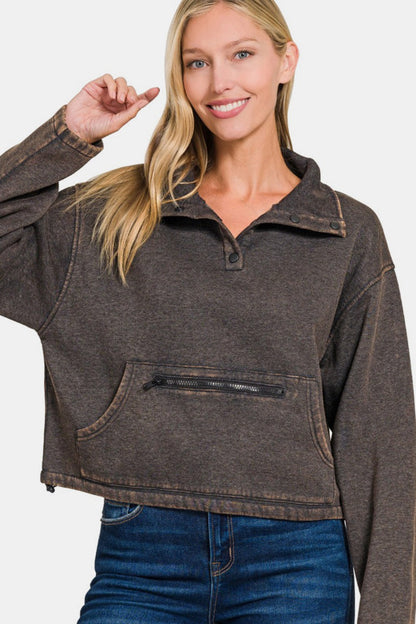 Zenana Acid Wash Fleece Sweatshirt