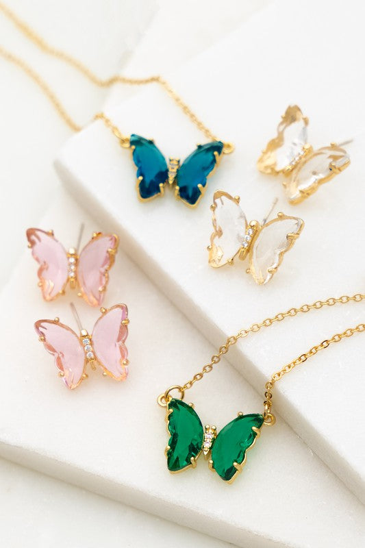 Gem Stone Butterfly Necklace