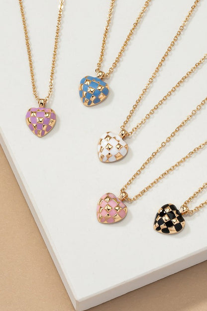 Checker Heart Pendant Necklace *Ships Free - must order by itself*
