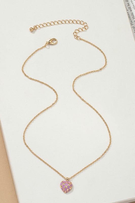 Checker Heart Pendant Necklace *Ships Free - must order by itself*
