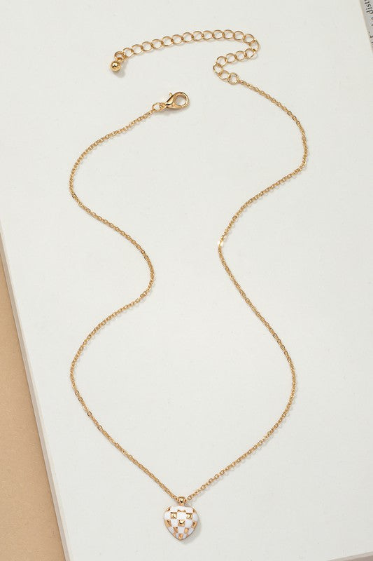 Checker Heart Pendant Necklace *Ships Free - must order by itself*