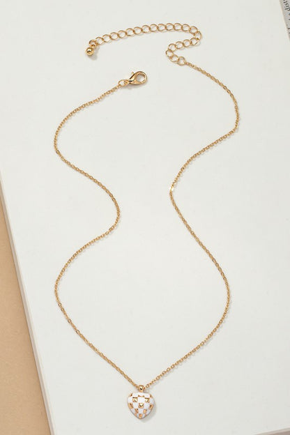 Checker Heart Pendant Necklace *Ships Free - must order by itself*