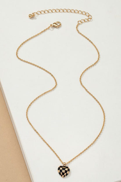 Checker Heart Pendant Necklace *Ships Free - must order by itself*
