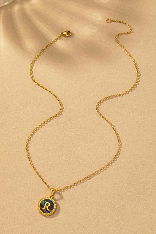Brass Shell Inlay Initial Necklace