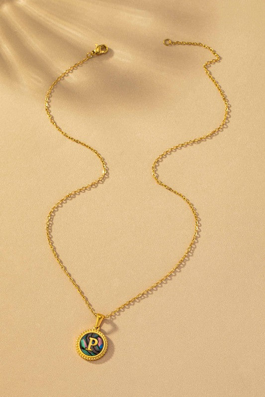 Brass Shell Inlay Initial Necklace
