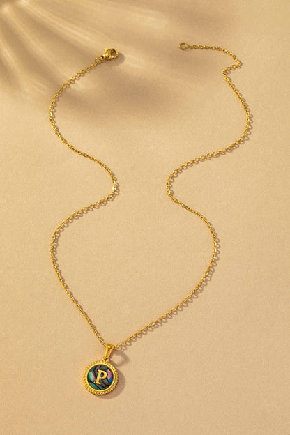 Brass Shell Inlay Initial Necklace