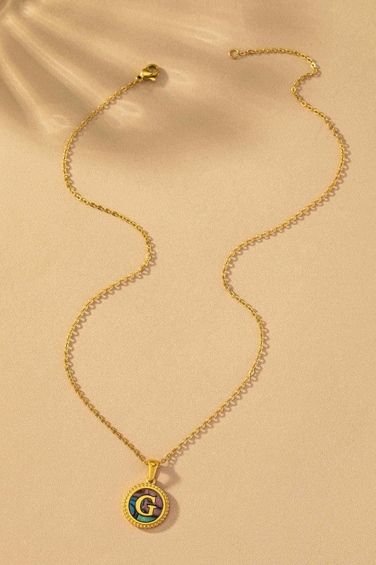 Brass Shell Inlay Initial Necklace