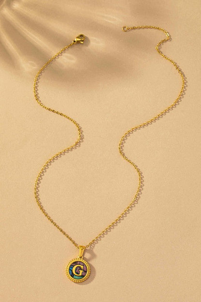 Brass Shell Inlay Initial Necklace