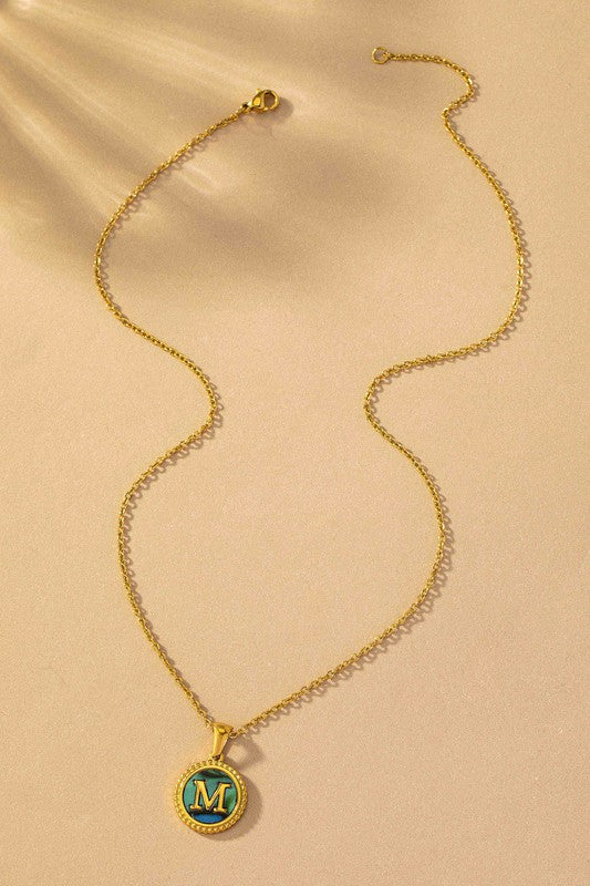 Brass Shell Inlay Initial Necklace