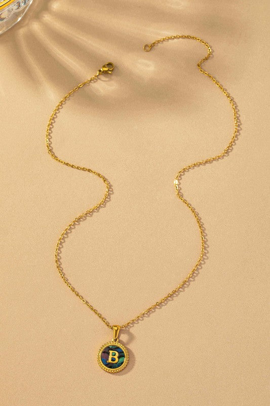 Brass Shell Inlay Initial Necklace