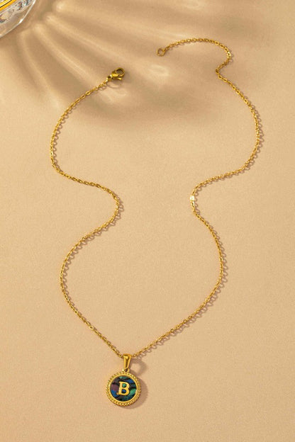 Brass Shell Inlay Initial Necklace