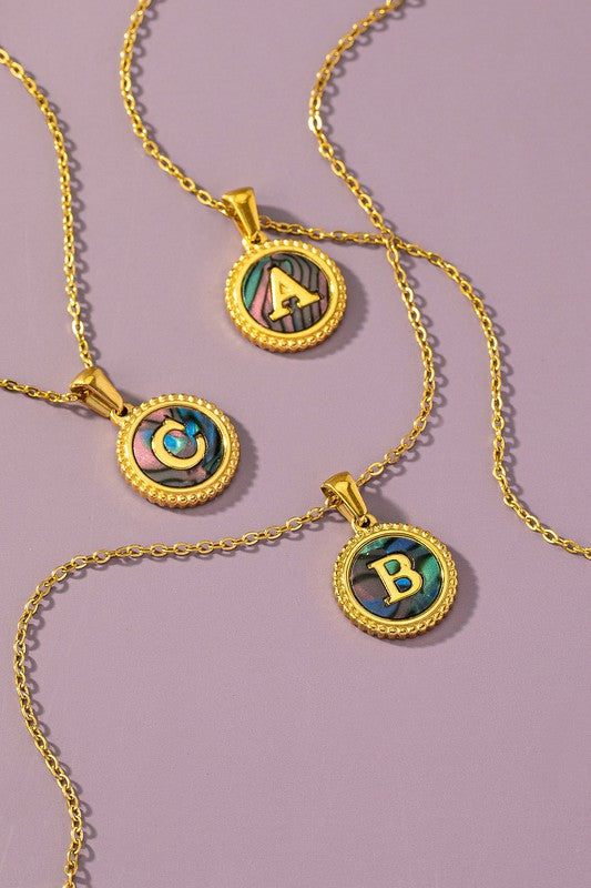 Brass Shell Inlay Initial Necklace
