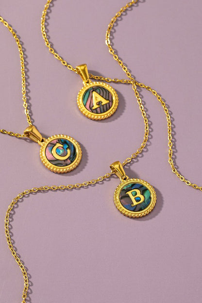 Brass Shell Inlay Initial Necklace