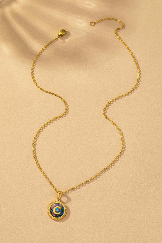 Brass Shell Inlay Initial Necklace