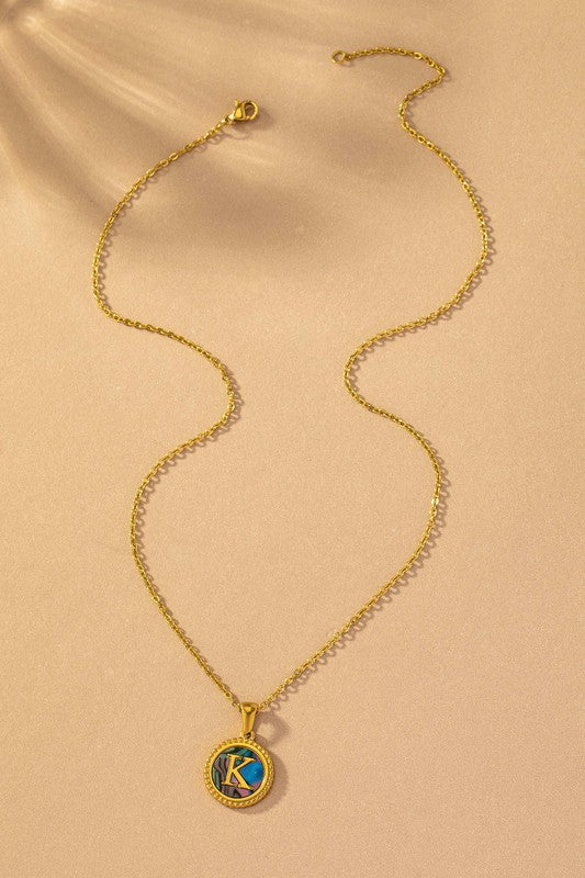 Brass Shell Inlay Initial Necklace