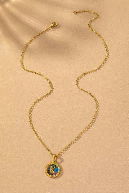 Brass Shell Inlay Initial Necklace