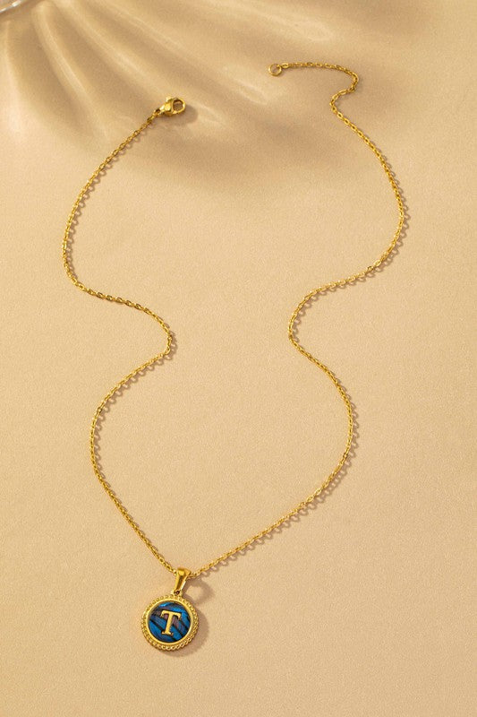 Brass Shell Inlay Initial Necklace