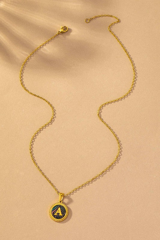 Brass Shell Inlay Initial Necklace