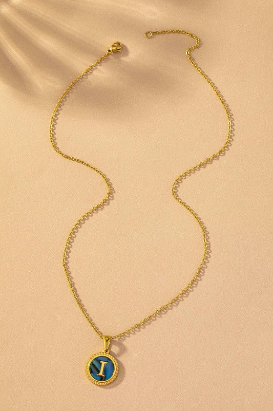Brass Shell Inlay Initial Necklace
