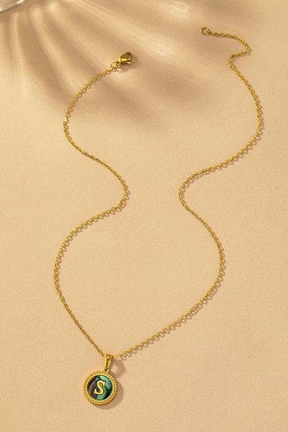 Brass Shell Inlay Initial Necklace