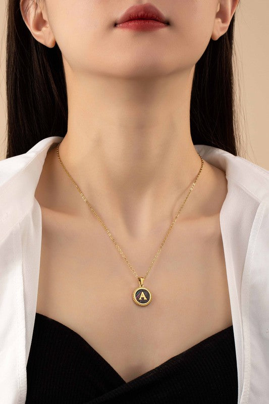 Brass Shell Inlay Initial Necklace