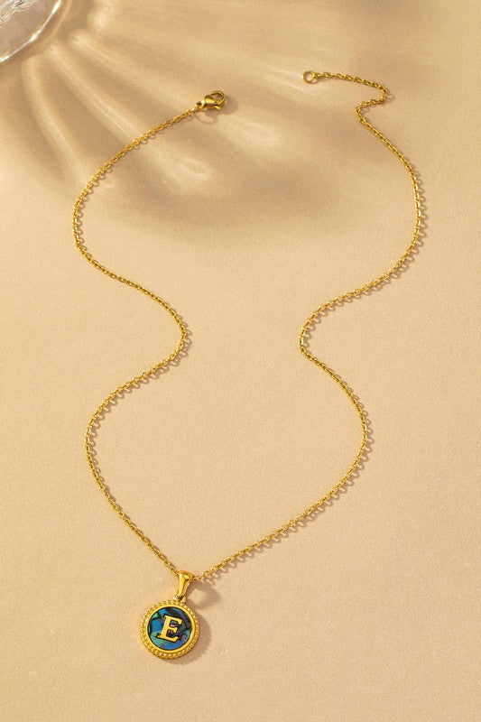 Brass Shell Inlay Initial Necklace